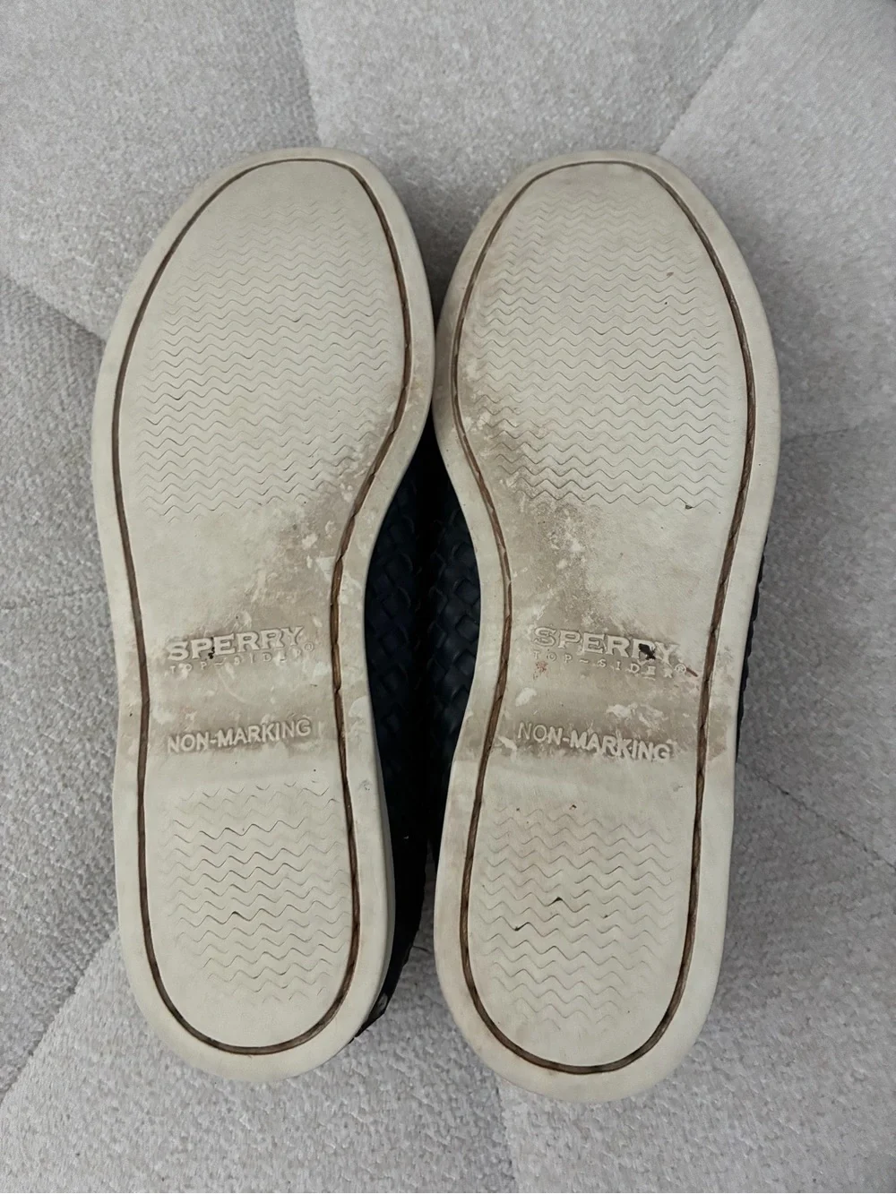 Sperry Navy Woven Leather Boat Shoes with White Laces